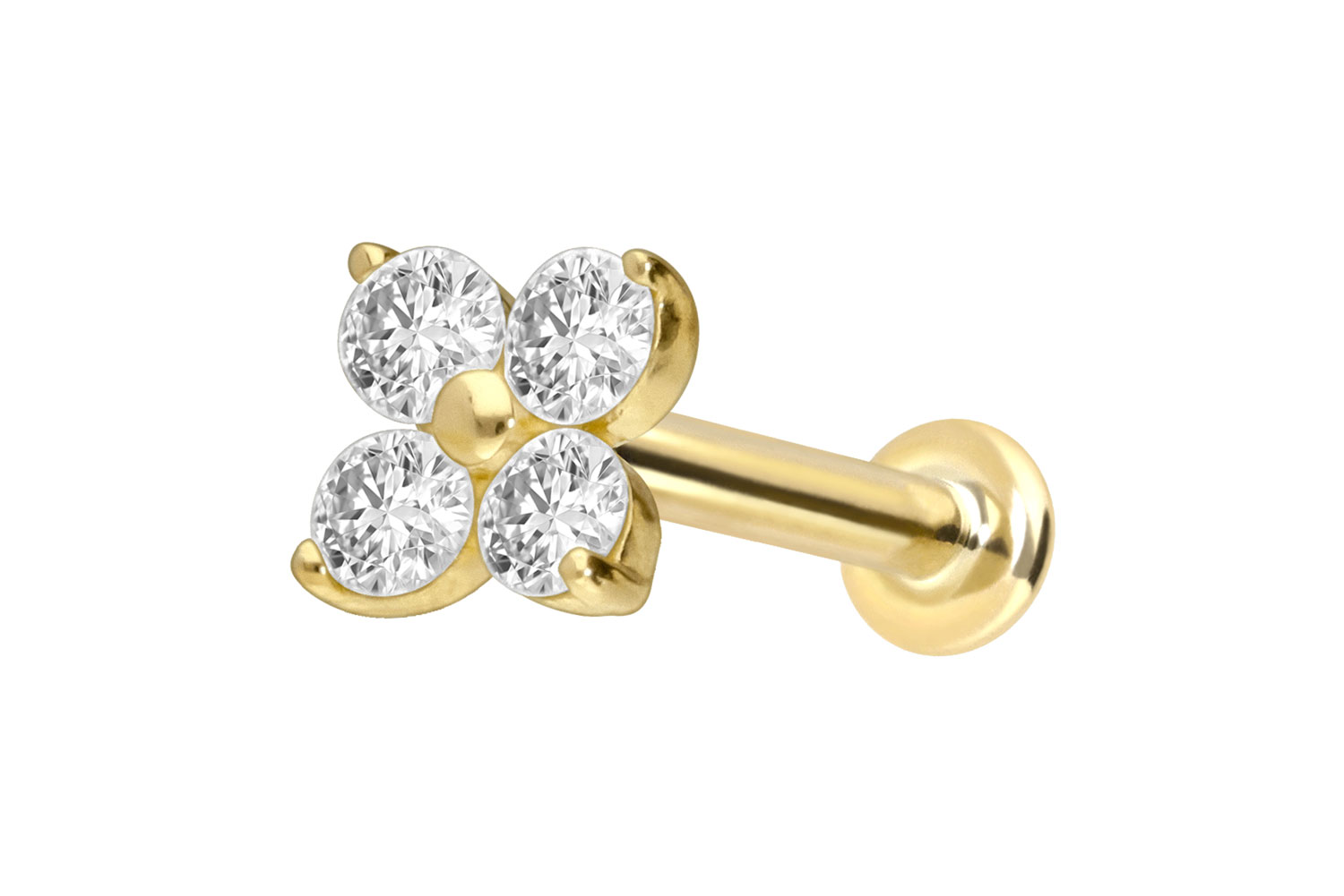 18 Karat Gold Labret Piercing mit Innengewinde DIAMANT-BLUME